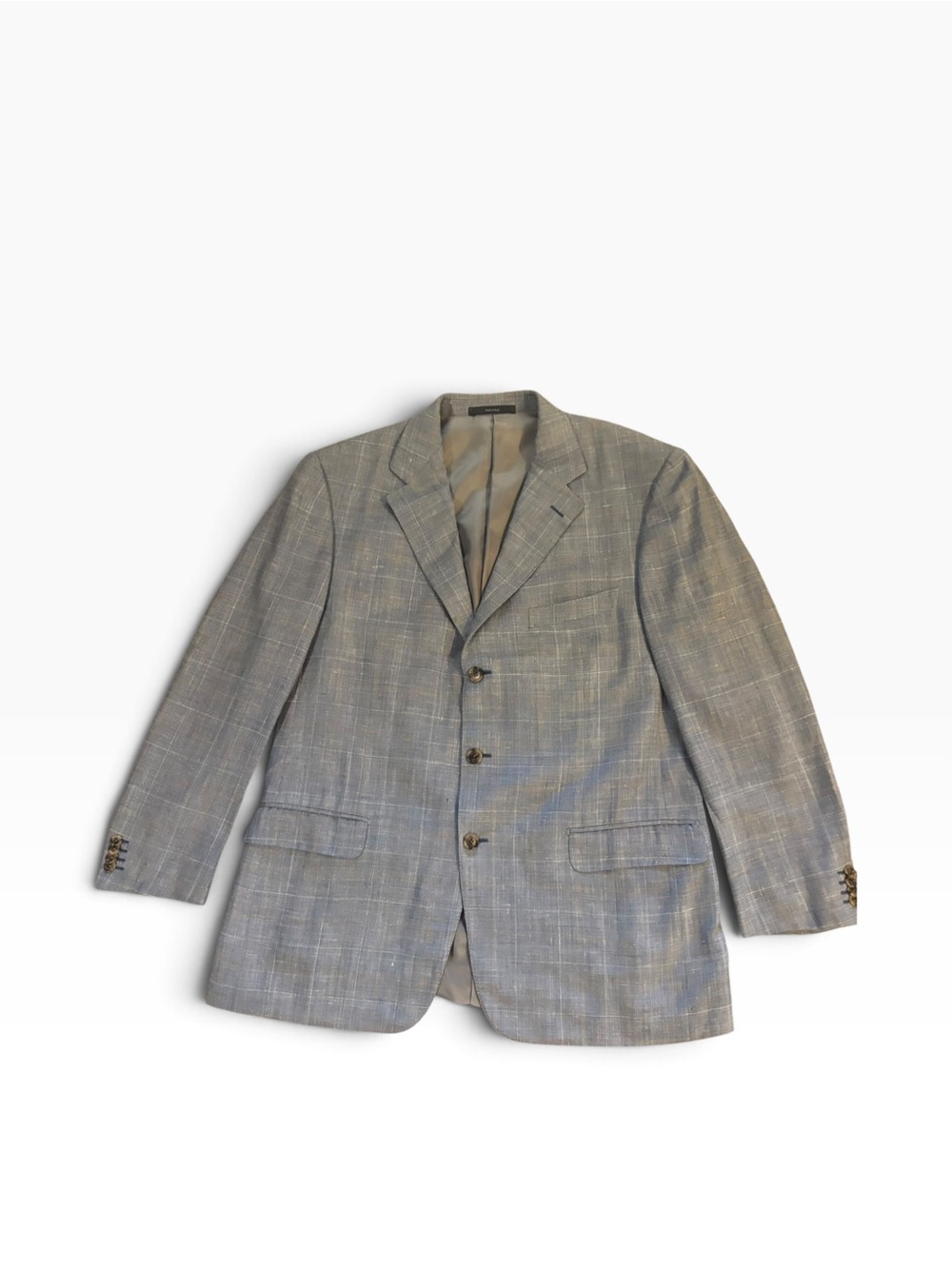 Zegna Blazer 44R Blue Windowpane Plaid Jacket Sport Coat Wool/Silk/Linen Italy